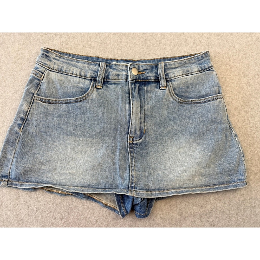 Altar'd State Womens Light Wash Denim Skort Size Medium Blue Mini Skirt Shorts